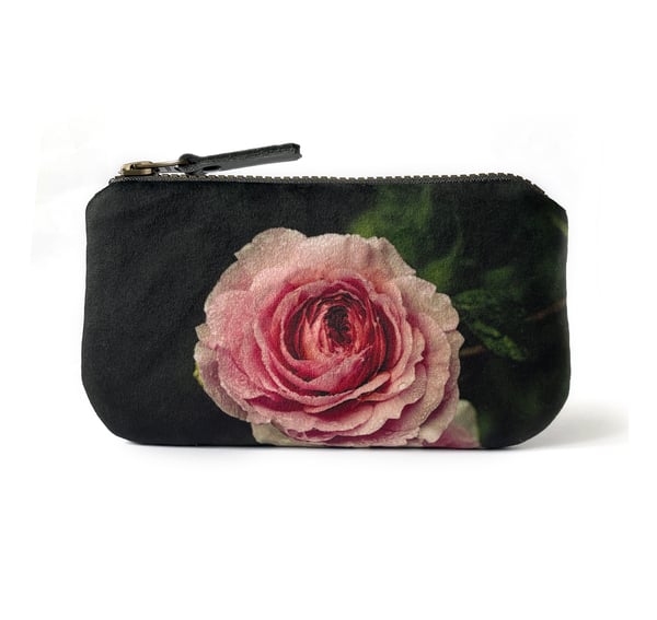 Image of Winter rose, printed velvet zipper bag