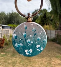 Image 4 of 'Turquoise Blooms' Hand-painted Keyring Pendant