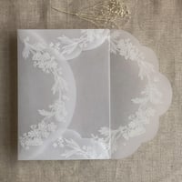 Image 10 of White lace vellum petal pochette for 5x7 card | pack of 10
