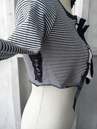 Image 4 of Black & White Striped Whimsical Circus Fairy Grunge Style Cropped Cardi Shrug