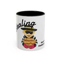 Image 1 of Stealing Hearts & Hamburgers Coffee Mug — Cute Burglar Character Accent Mug