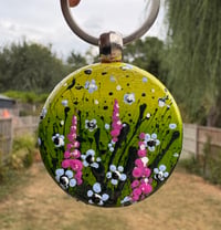 Image 5 of 'Hollyhocks' Hand-painted Keyring Pendant
