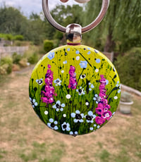 Image 4 of 'Hollyhocks' Hand-painted Keyring Pendant
