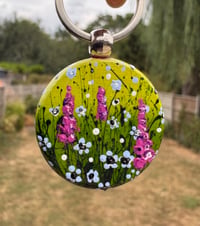 Image 6 of 'Hollyhocks' Hand-painted Keyring Pendant
