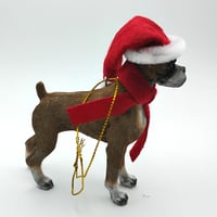 Image 2 of Custom Painted Boxer Dog Santa Hat Ornament
