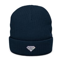 Image 1 of Diamond Embroidered Ribbed Knit Beanie — Sparkle Cuff Winter Hat