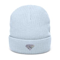 Image 2 of Diamond Embroidered Ribbed Knit Beanie — Sparkle Cuff Winter Hat