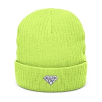 Image 3 of Diamond Embroidered Ribbed Knit Beanie — Sparkle Cuff Winter Hat
