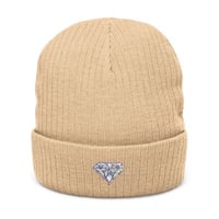 Image 4 of Diamond Embroidered Ribbed Knit Beanie — Sparkle Cuff Winter Hat