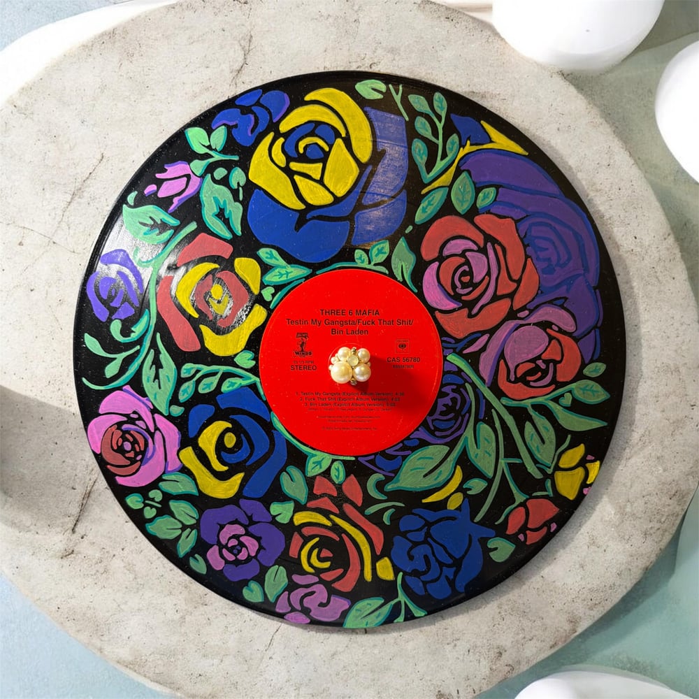 Image of Vintage Three 6 Mafia Floral Vinyl Record Art