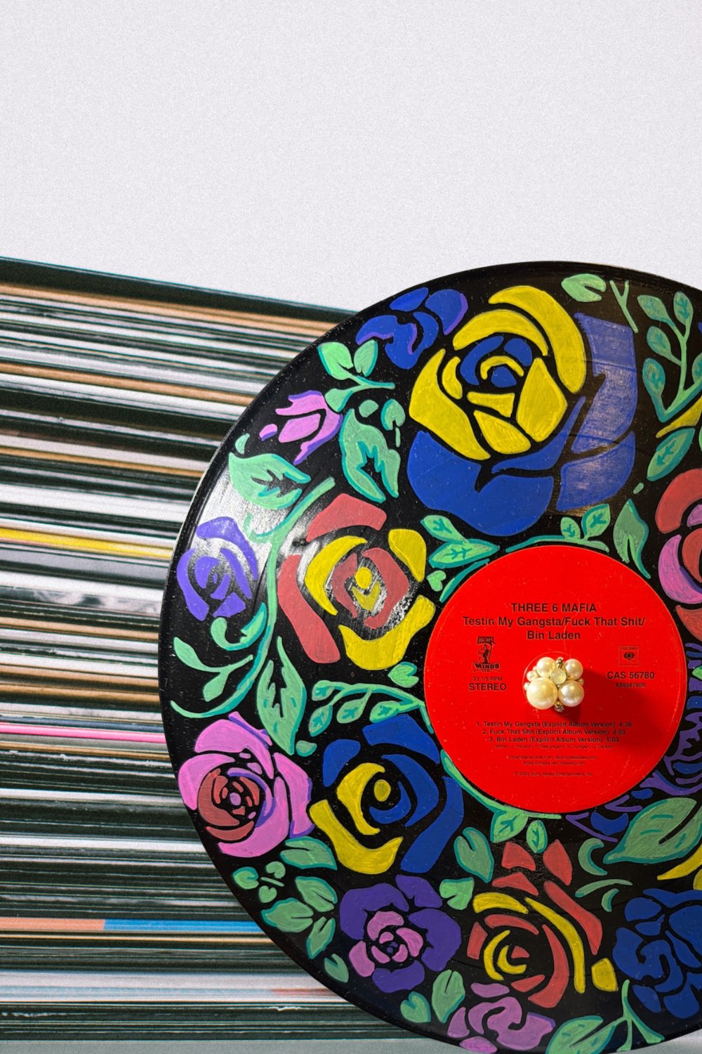 Image of Vintage Three 6 Mafia Floral Vinyl Record Art