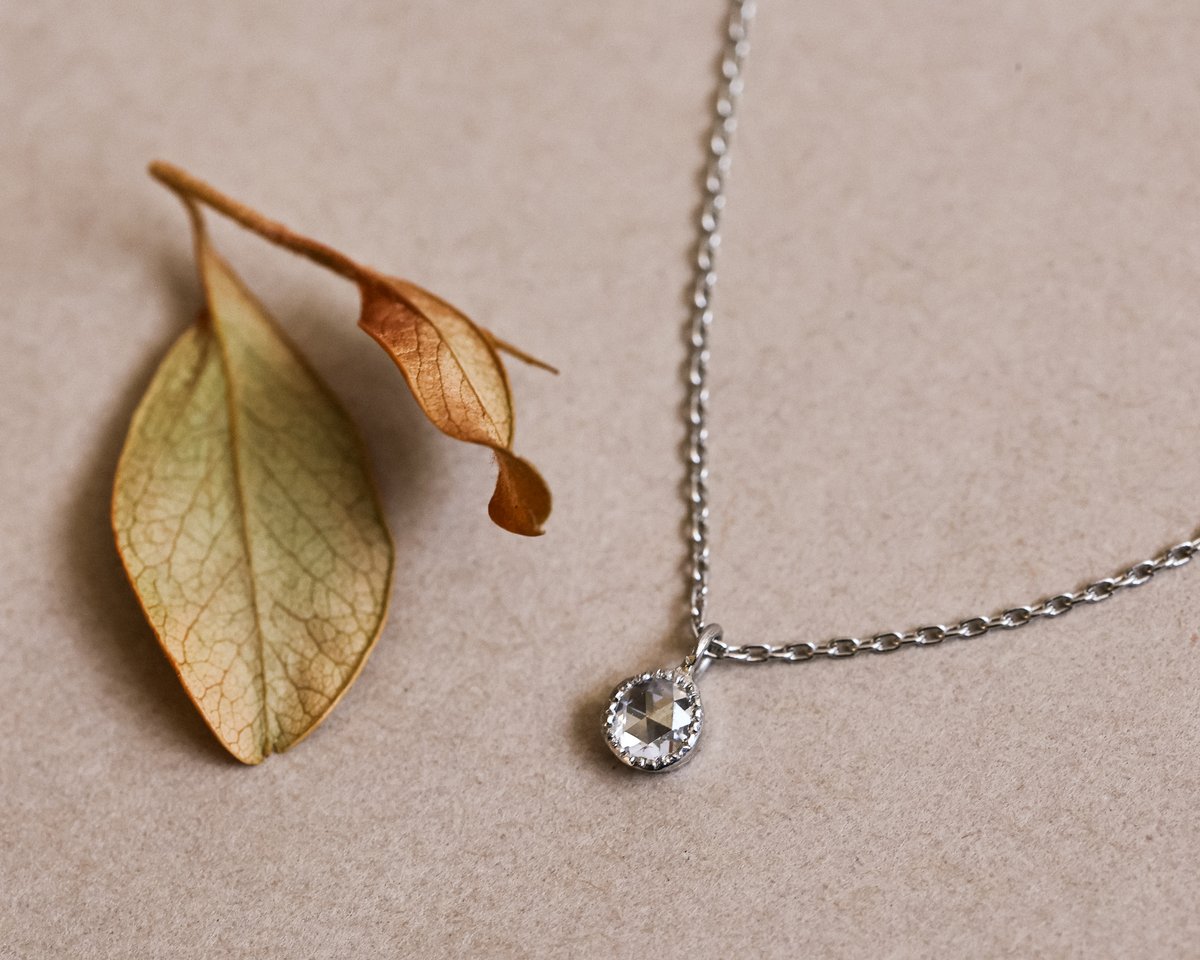 Image of Platinum 3.0mm rose-cut white diamond necklace - with milled edge setting