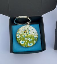 Image 2 of 'Turquoise Daisies' Hand-painted Keyring Pendant
