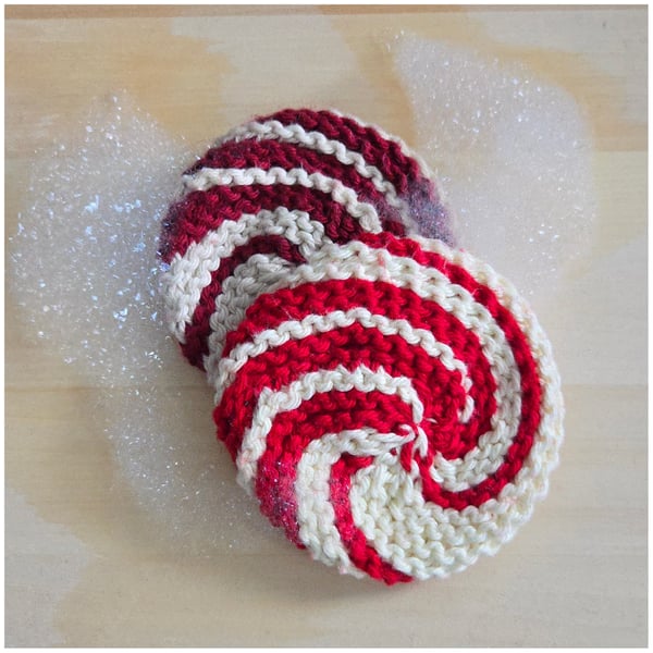 Image of Candy Cane Swirl Pot Scrubbie Knitting Pattern