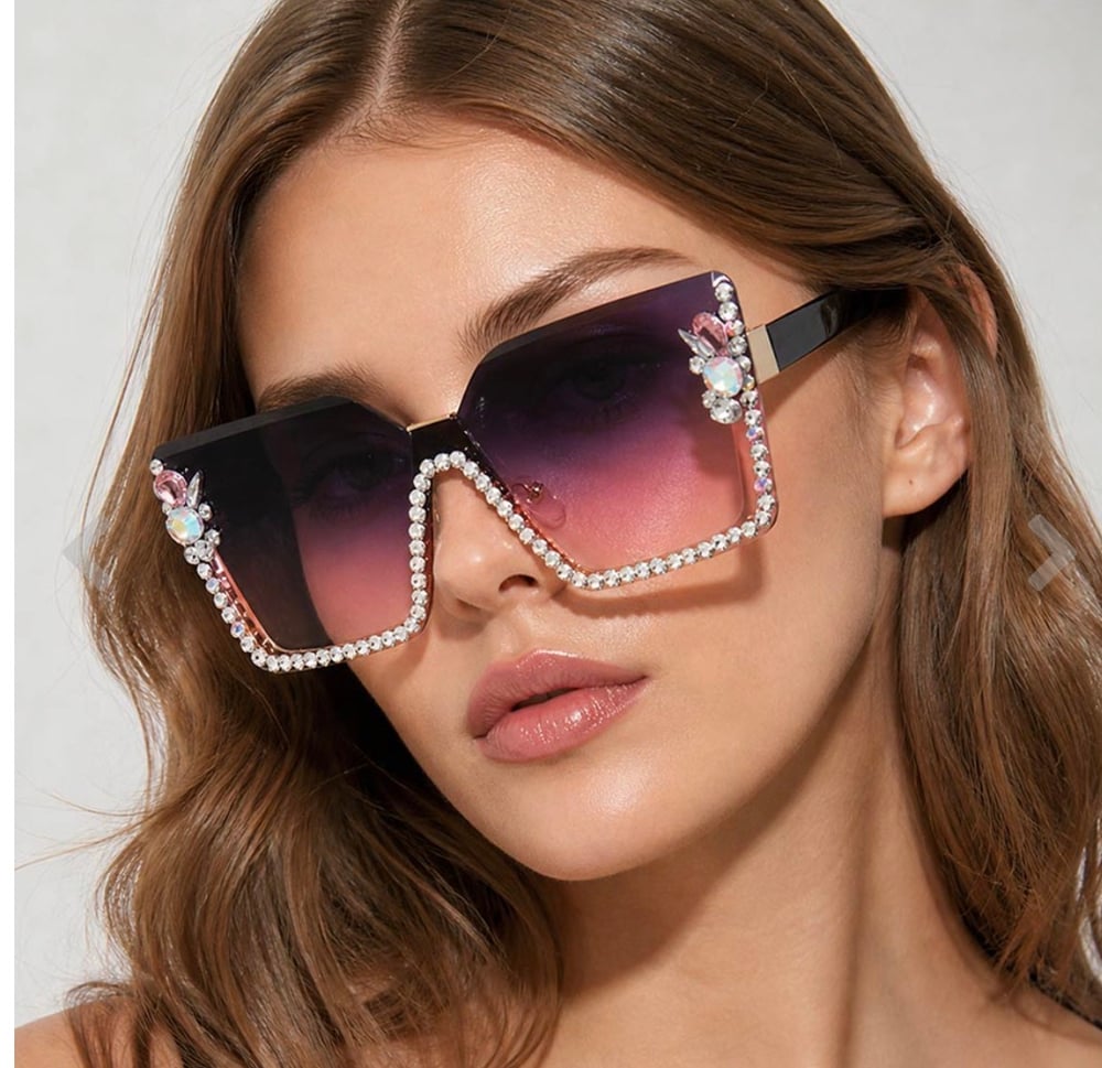 Image of RHINESTONE SQUARE SUNGLASSES