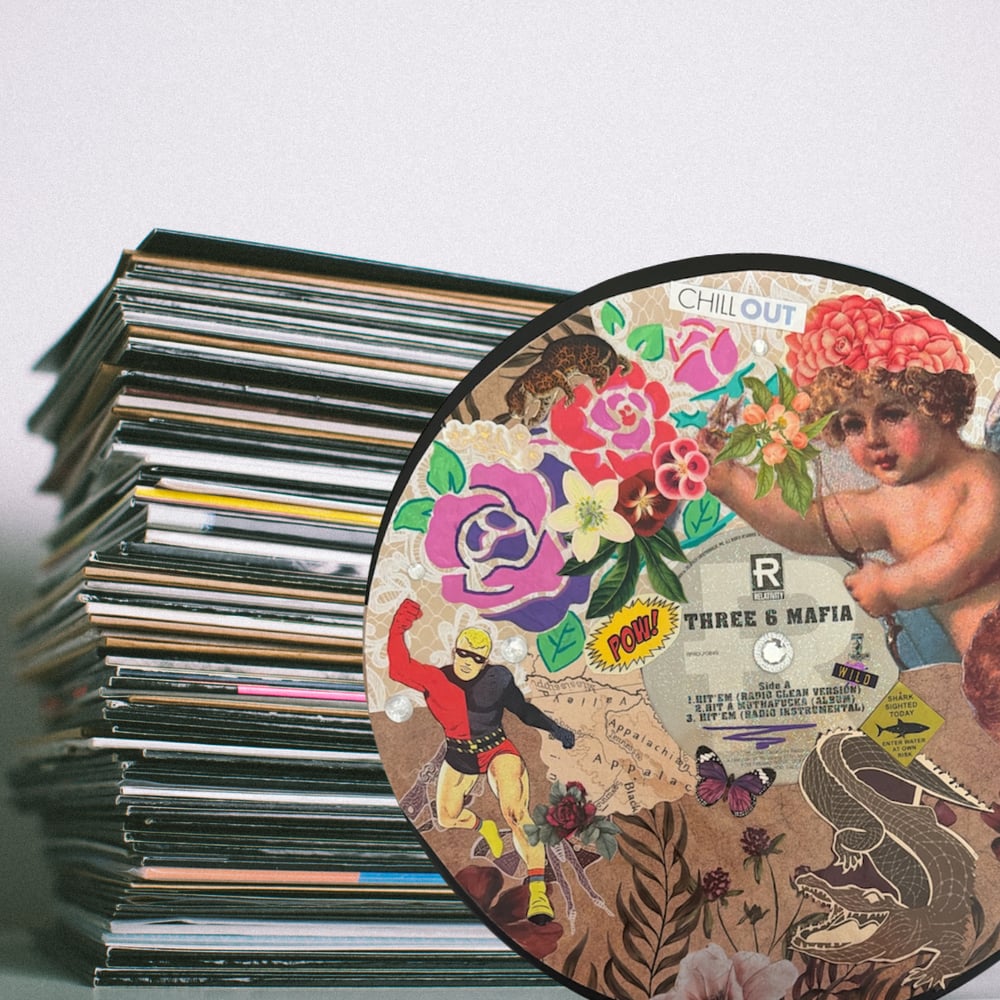 Image of Vintage Three 6 Mafia Collage Vinyl Record Art