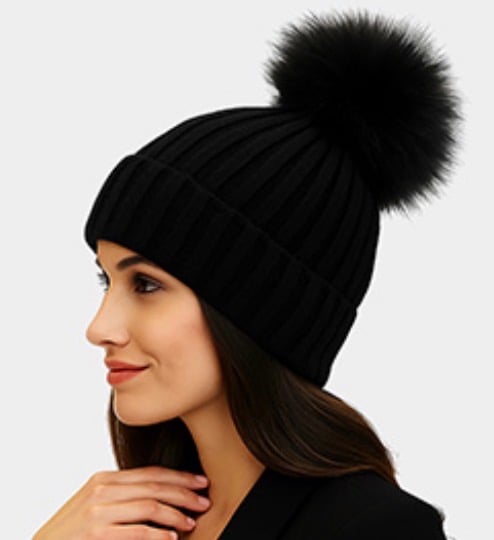 Image of BEANIE FUR POM POM HAT