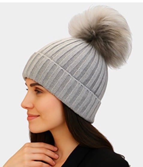 Image of BEANIE FUR POM POM HAT