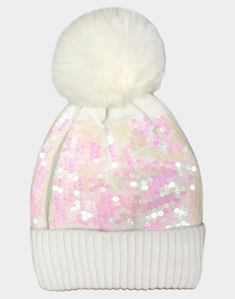 Image of SEQUIN POM POM BEANIE HAT