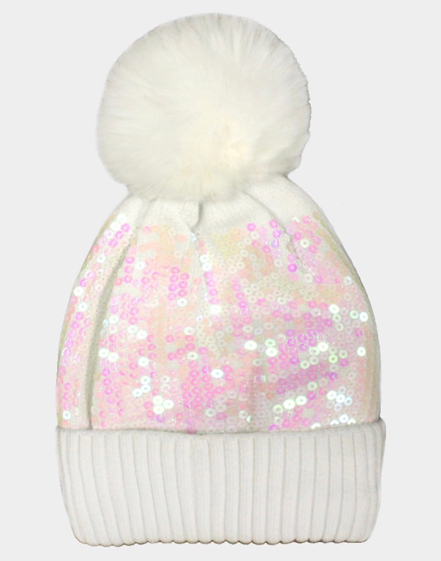 Image of SEQUIN POM POM BEANIE HAT