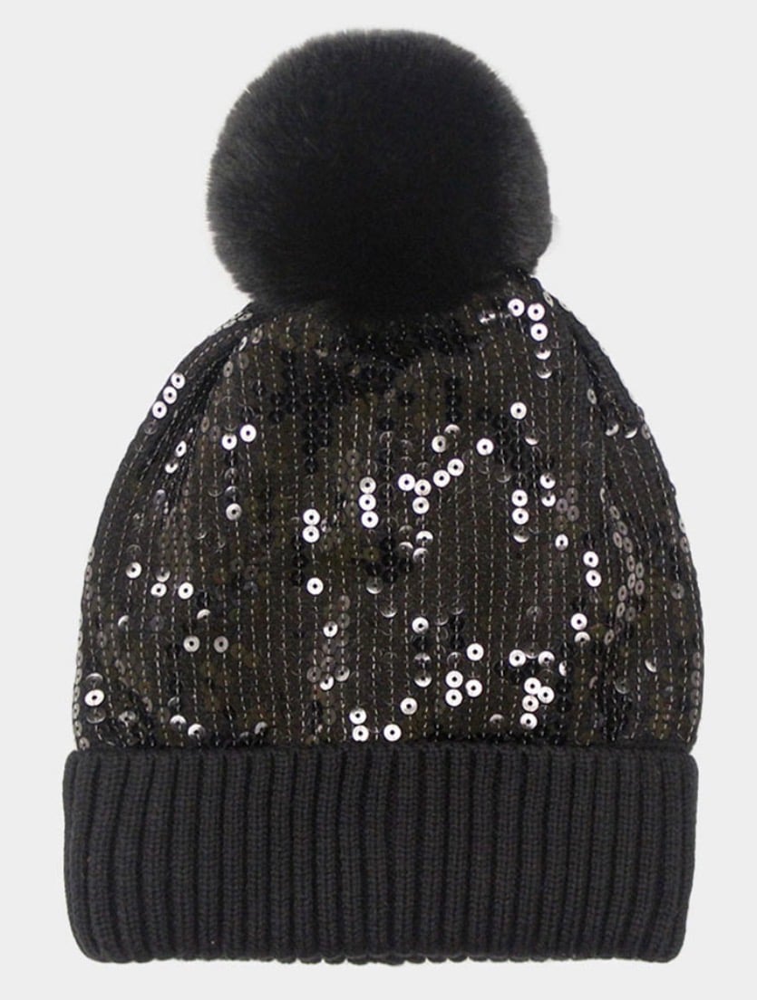 Image of SEQUIN POM POM BEANIE HAT