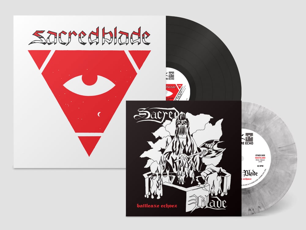 Image of SACRED BLADE - "HAMMERHEAD DEMOZ" + "BATTLEAXE ECHOEZ" (1981-85) LP + 7"