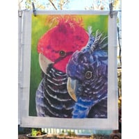 Image 1 of "Quiet Company" - Gang-gang Cockatoo Tea Towel (White or Natural Cotton)