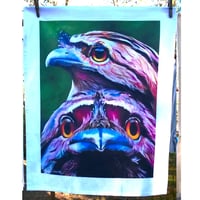 Image 2 of "Night Watch" - Tawny Frogmouth Tea Towel (White or Natural Cotton)