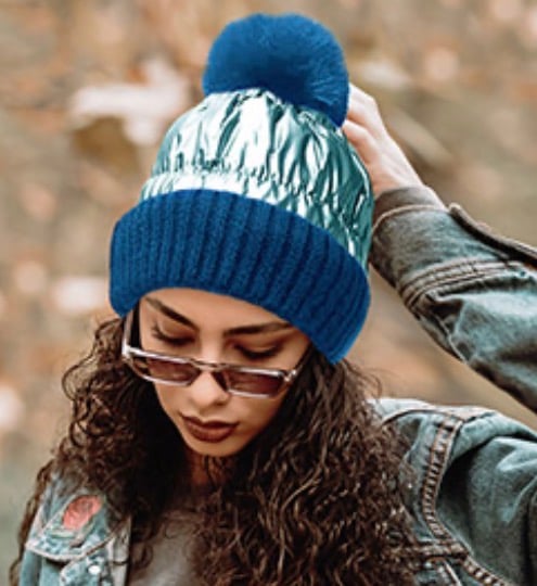 Image of POM POM BLUE BEANIE 