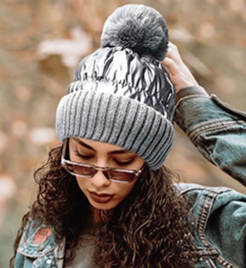 Image of POM POM BLUE BEANIE 