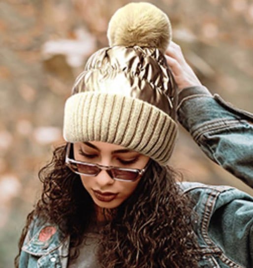 Image of POM POM BLUE BEANIE 