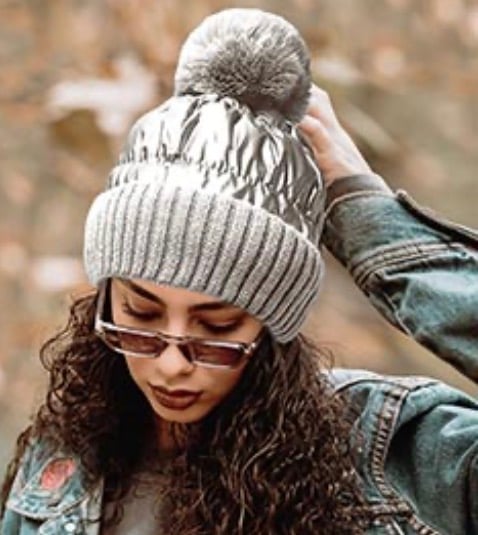 Image of POM POM BLUE BEANIE 