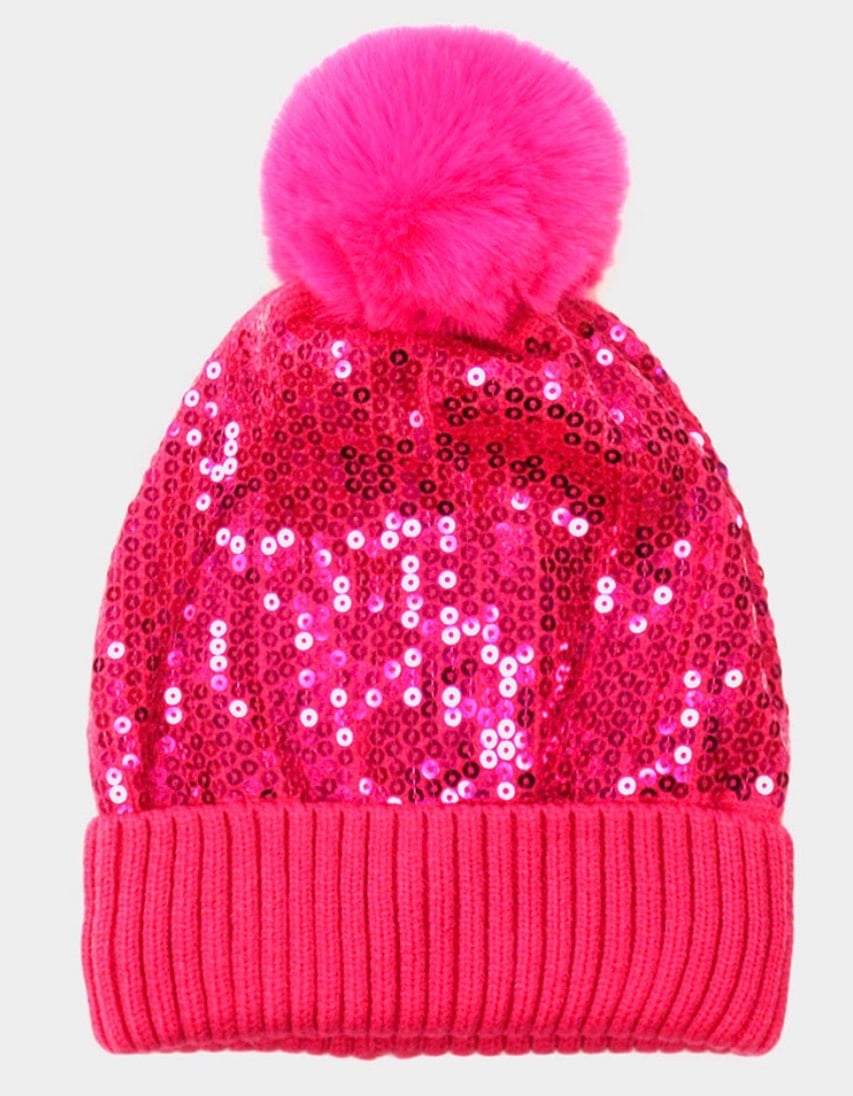 Image of SEQUIN POM POM BEANIE HAT