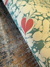 Image 7 of One-of-a-kind hand marbled paper  - 'Ebru Red Hearts'
