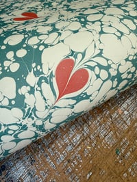 Image 8 of One-of-a-kind hand marbled paper  - 'Ebru Red Hearts'