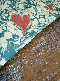Image 9 of One-of-a-kind hand marbled paper  - 'Ebru Red Hearts'