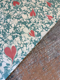 Image 10 of One-of-a-kind hand marbled paper  - 'Ebru Red Hearts'