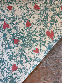 Image 2 of One-of-a-kind hand marbled paper  - 'Ebru Red Hearts'