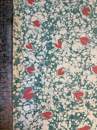 Image 1 of One-of-a-kind hand marbled paper  - 'Ebru Red Hearts'