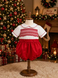 Boys red smocked suit