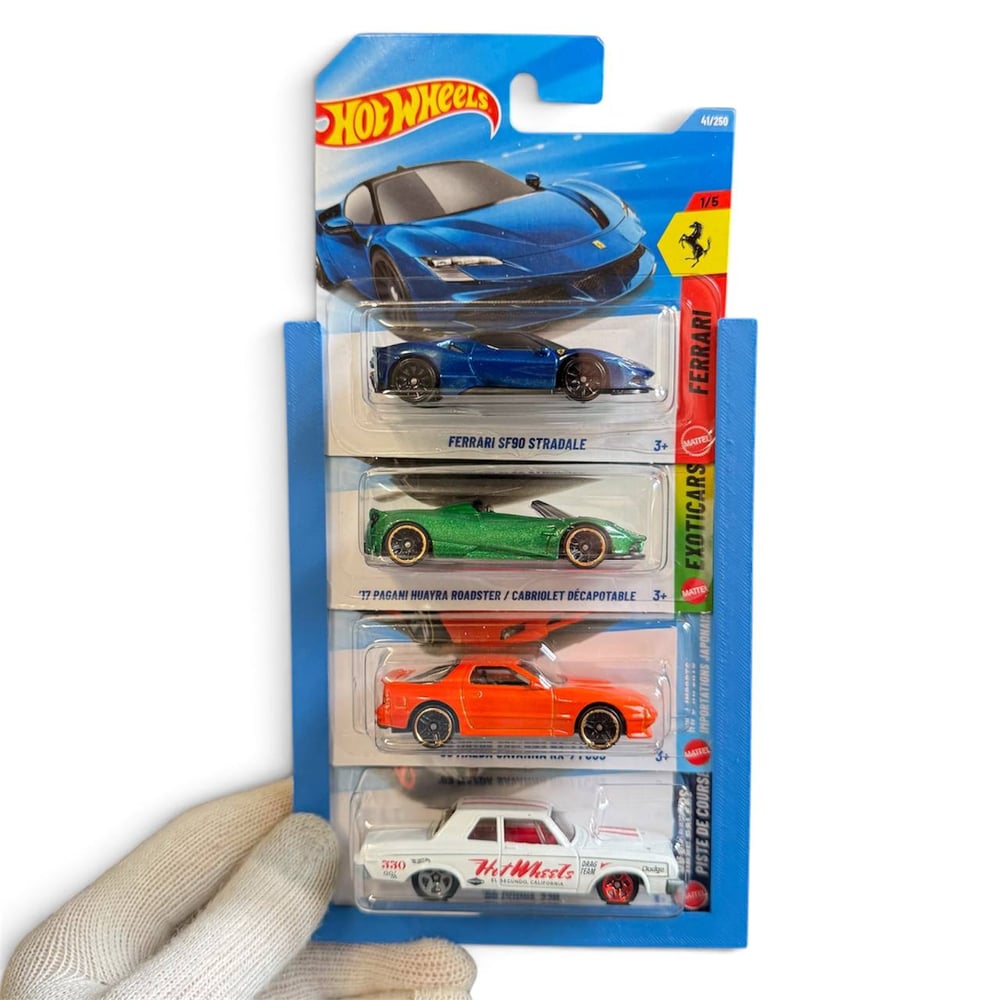 Image of Carded Diecast Car Display Frame Wall Mount Holder Hot Wheels Matchbox Blue