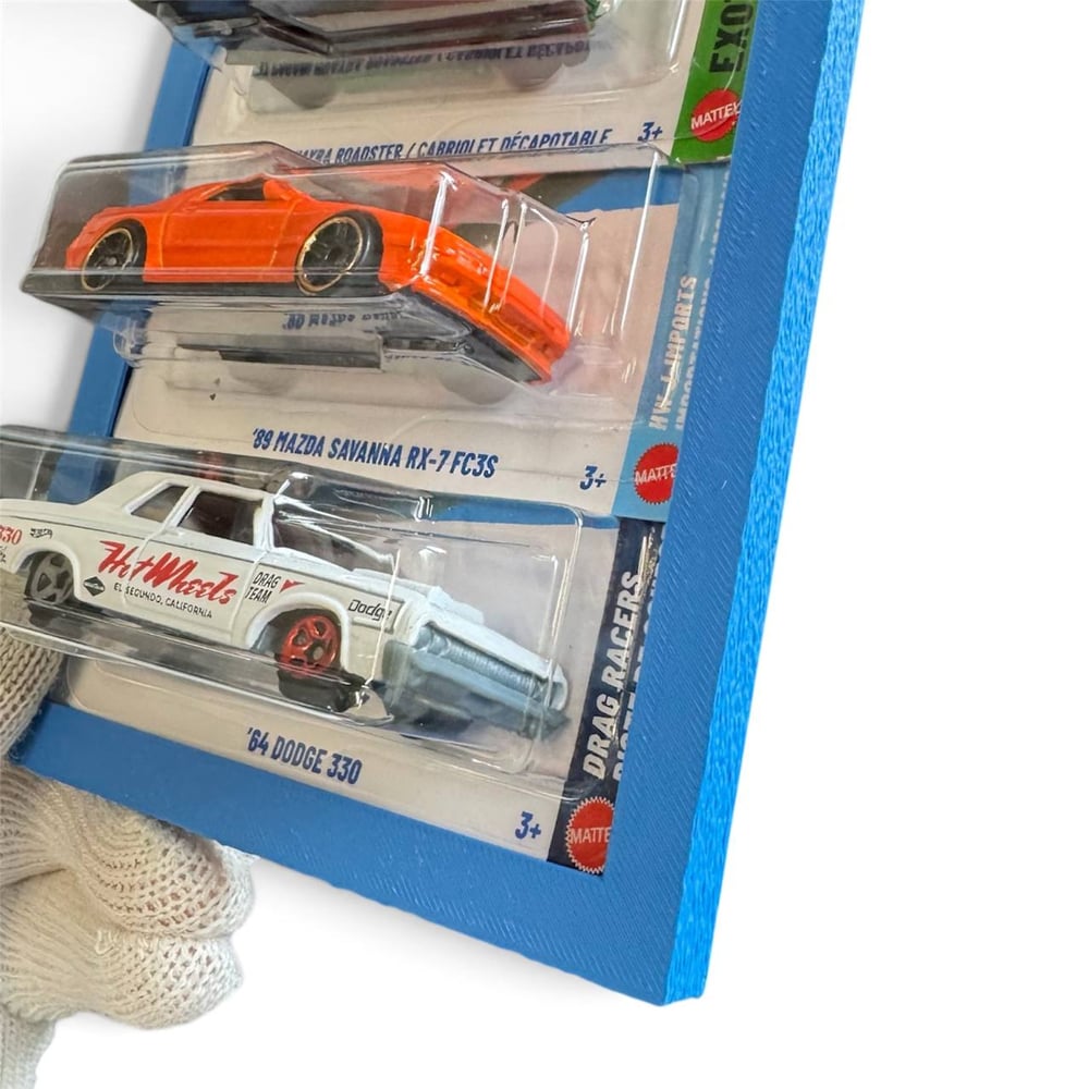 Image of Carded Diecast Car Display Frame Wall Mount Holder Hot Wheels Matchbox Blue