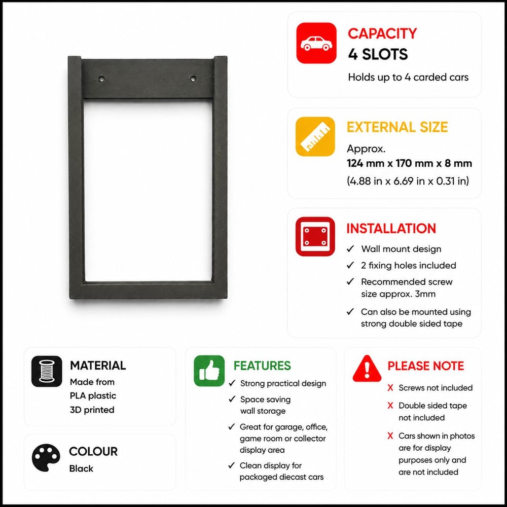Image of Carded Diecast Car Display Frame Wall Mount Holder Hot Wheels Matchbox