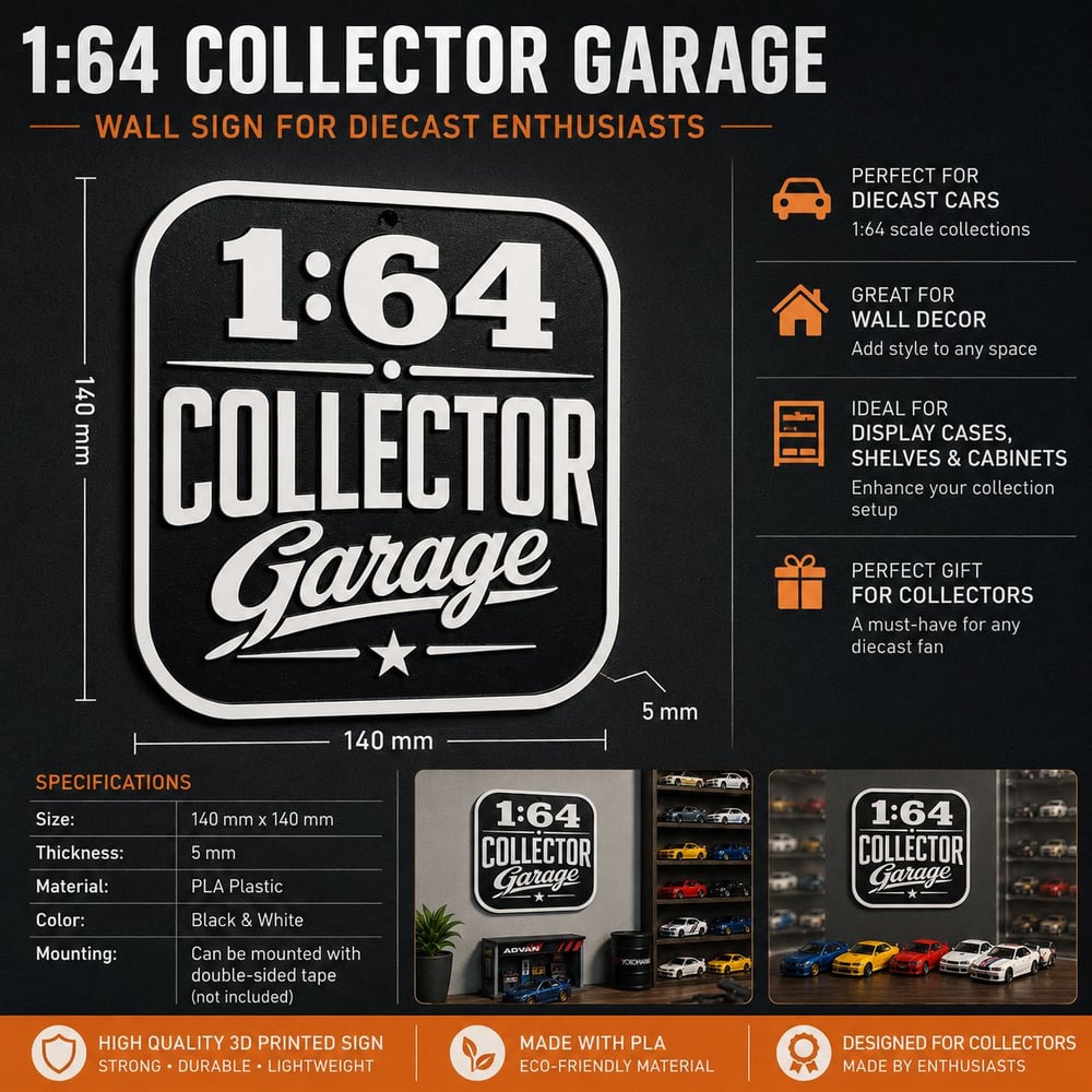 Image of Diecast Collector Garage Wall Sign 1:64 Display Shelf Wall Decor