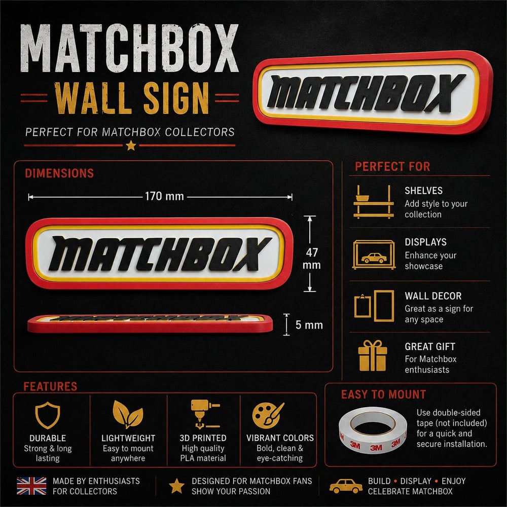 Image of Wall Decor Sign for Matchbox Diecast Collectors Display Garage Shelf