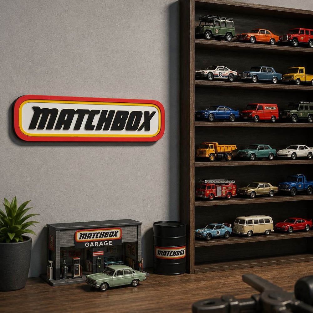 Image of Wall Decor Sign for Matchbox Diecast Collectors Display Garage Shelf