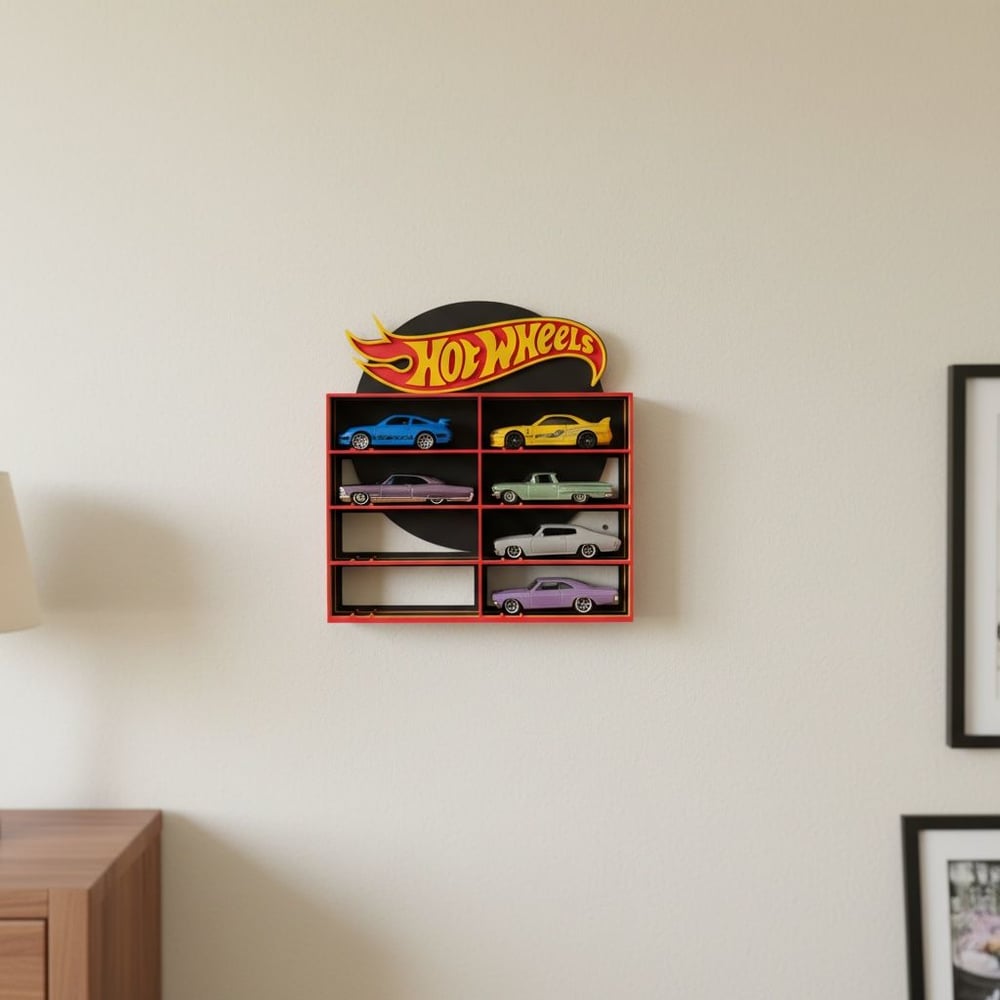 Image of Display Shelf for 8 Diecast Cars Storage Organizer Hot Wheels Themed