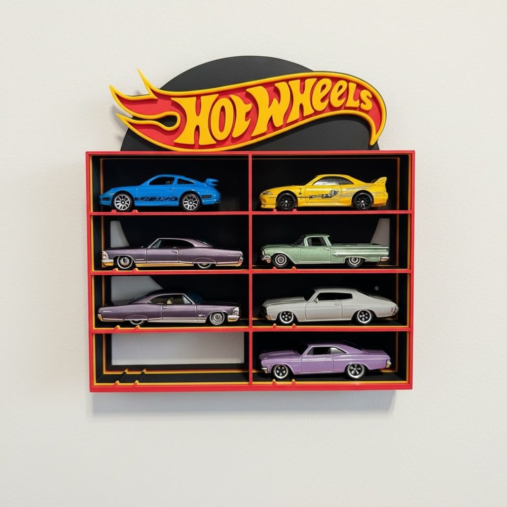 Image of Display Shelf for 8 Diecast Cars Storage Organizer Hot Wheels Themed