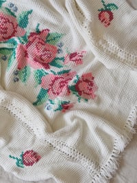 Image 3 of Hand-Knit Rose Cross-Stitch Blanket