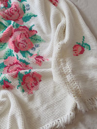 Image 5 of Hand-Knit Rose Cross-Stitch Blanket